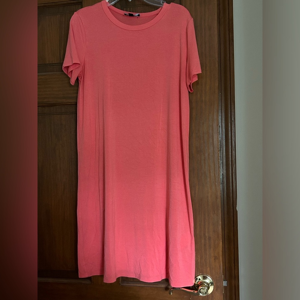 Express Coral Pink Midi T-Shirt Dress